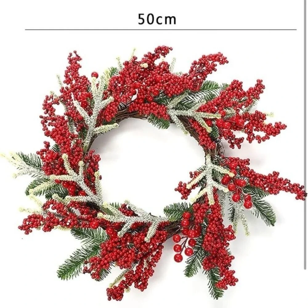 New Red Berries Christmas Wreath, 20'' Christmas Door Wreath Decoration with Hol
